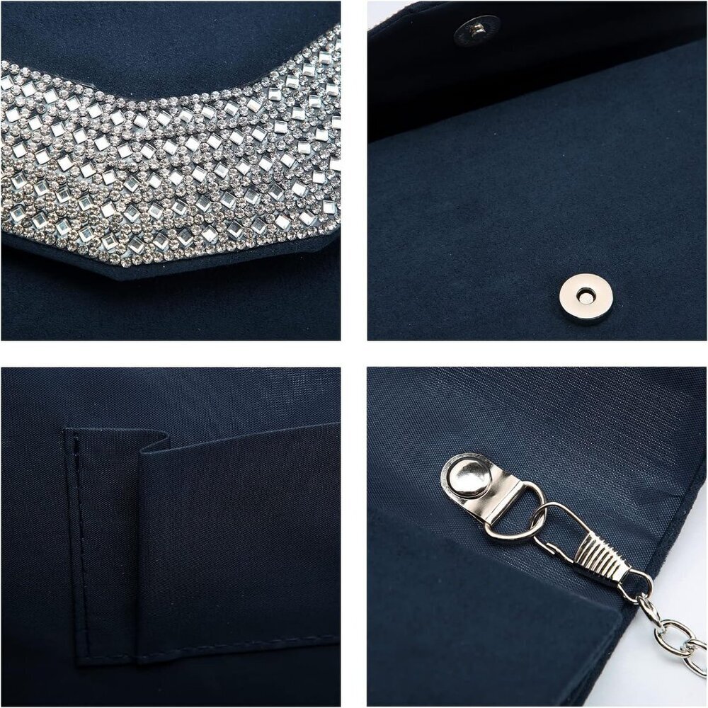 Women's 1-Rhinestone Navy Evening Bags Formal Party Clutches for Wedding - Picture 5 of 5